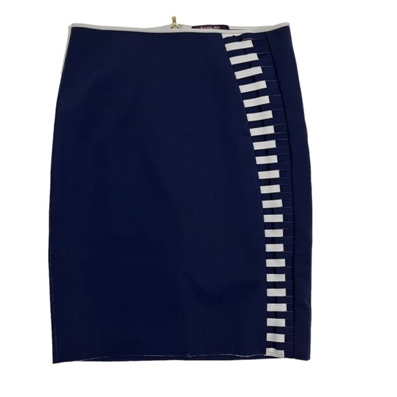 40% off! Rachel Roy Skirt women's 4 blue white pencil skirt fully lined back zip - Picture 1 of 8